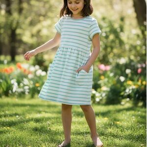 Hanna Andersson | Teal and White Striped Play Dress